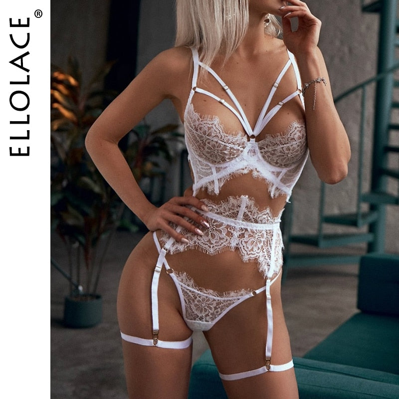 Womens Underwear Set Lace Bra And Underpants Set Sexy Lace Hollow Out Sexy  Lace Clothes for Women Sexy Lingerie (White, L)