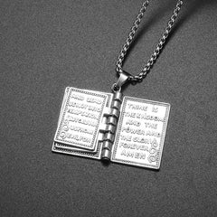 Man Woman Vintage Bible Cross Pendant Engraved Bible Book Necklace Christian Amulet Ornament