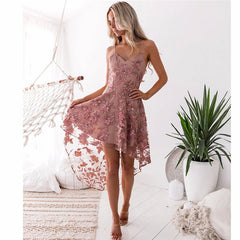 Elegant Sexy V Neck Sleeveless Strap Dress Casual Lace Patchwork