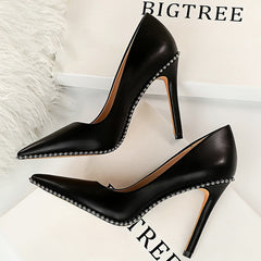 Rivet Pumps High Heels Stiletto Pu Leather Heels