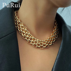 PuRui Punk Chunky Chain Choker Necklace for Women Hip Hop Gold Color Layered Collar Necklace Statement Fashion Jewelry