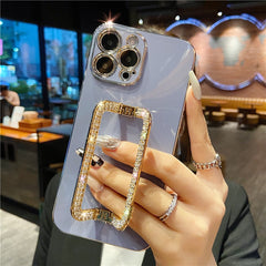 3D Crystal Square Holder Gold Plating Phone Case For iphone