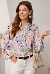 gillian lantern sleeves Floral printed women shirt elegant shirts