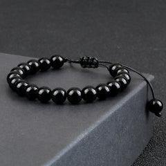 Beaded Bracelet Handmade 4 6 8mm Natural Stone Shiny Black Onyx Beads Bracelets