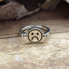 Double-faced Smiley Sad Face Rotatable Rings 2021 Trend Anxiety Ring Anti-Stress Fidget Ring For Couples Women Emo Men&#39;s Rings