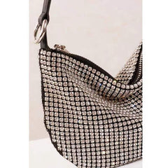 Handle Rhinestones Evening Silver Crystal Bling Semi-Circular Top Handle Bags for Women Purses and Handbags Luxury Designer