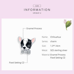 bamoer Enamel Lovely Chihuahua Dog Charm Silver 925 Original Fit Bracelet &amp; Bangle 925 Sterling Silver Jewelry Femme SCC1310