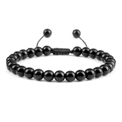 Beaded Bracelet Handmade 4 6 8mm Natural Stone Shiny Black Onyx Beads Bracelets