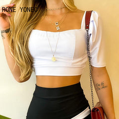 Women Plain Short Sleeve Crop Top &amp; High Waisted Colorblock Skirt Set Summer Vacation Suit