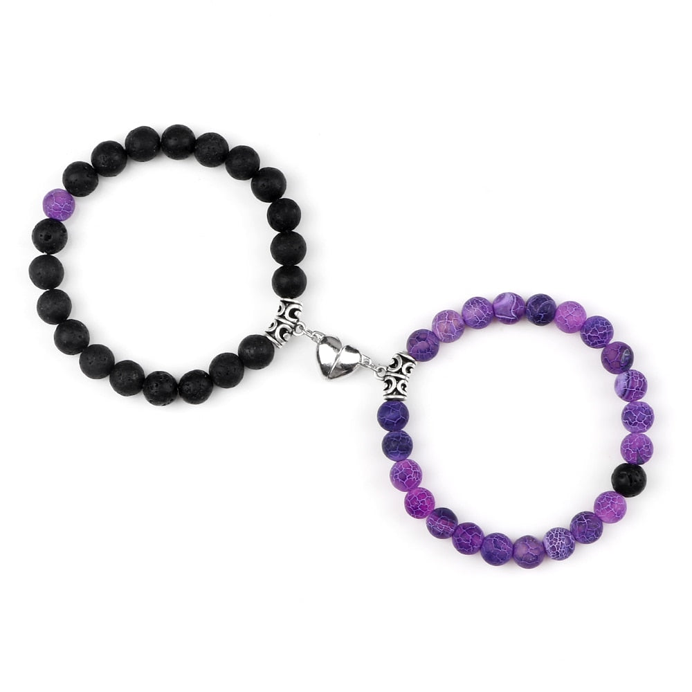 2pcs/set Natural Stone Beads Bracelet for Lovers Heart Magnet Attraction