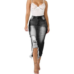 Fashion Women Skirt High Waist Ripped Split Denim Distressed Jeans Body con Long Skirt suitable for Daily Life юбка