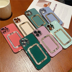 3D Crystal Square Holder Gold Plating Phone Case For iphone