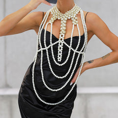 Sexy Women&#39;s Pearl Body Chains Bra Shawl Fashion Adjustable Size Shoulder Necklaces Tops Chain Wedding Dress Pearls Body Jewelry