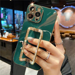 3D Crystal Square Holder Gold Plating Phone Case For iphone