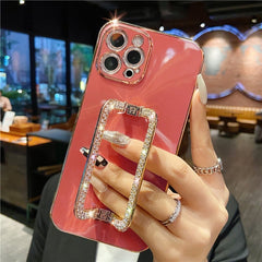 3D Crystal Square Holder Gold Plating Phone Case For iphone