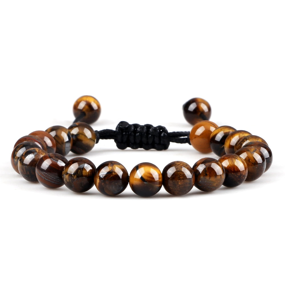 Natural Tiger Eye Stone Bracelet 4 6 8mm Round Beads Braided