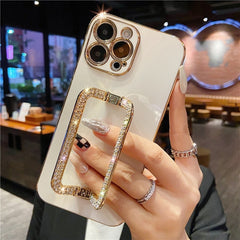 3D Crystal Square Holder Gold Plating Phone Case For iphone