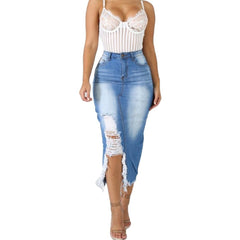 Fashion Women Skirt High Waist Ripped Split Denim Distressed Jeans Body con Long Skirt suitable for Daily Life юбка