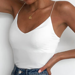 Spaghetti Strap Top V Neck Off Shoulder Sleeveless Solid Color Backless  Basic Tops Female Breathable 2020 Camisole