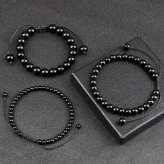 Beaded Bracelet Handmade 4 6 8mm Natural Stone Shiny Black Onyx Beads Bracelets