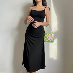 Strappy Ruched Sexy Black Dress Irregular Elegant Backless Long Dress