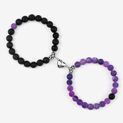 2pcs/set Natural Stone Beads Bracelet for Lovers Heart Magnet Attraction