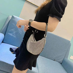 Handle Rhinestones Evening Silver Crystal Bling Semi-Circular Top Handle Bags for Women Purses and Handbags Luxury Designer