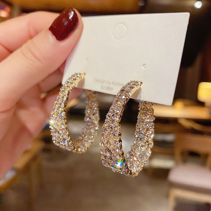 Shiny Rhinestone Gold Color Circle Hoop Earrings(multi Styles)