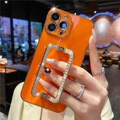 3D Crystal Square Holder Gold Plating Phone Case For iphone