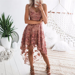 Elegant Sexy V Neck Sleeveless Strap Dress Casual Lace Patchwork