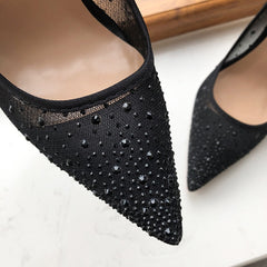 Croc-effect Women Pointed Toe Mesh Pumps