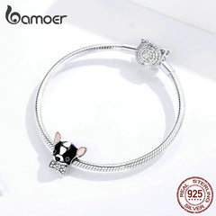 bamoer Enamel Lovely Chihuahua Dog Charm Silver 925 Original Fit Bracelet &amp; Bangle 925 Sterling Silver Jewelry Femme SCC1310