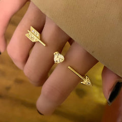 New Style Cupid Heart Arrow Rings For Women Adjustable Two Finger Ring Zircon Charm Jewelry Wedding Couple Gifts BFF