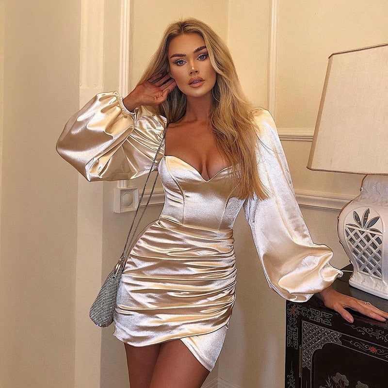 Satin Dress Long Sleeve Sexy Dress Tube Top