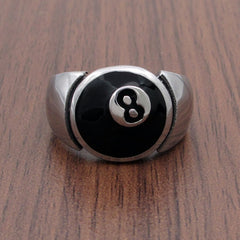 Stainless Steel Number Black 8 Eight Pool Billiard Ball Gear Ring