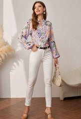 gillian lantern sleeves Floral printed women shirt elegant shirts