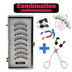 2 Pairs 3D Natural Magnetic Eyelashes ,With 5 Magnetic Lashes Handmade Reusable Magnetic False Eyelashes