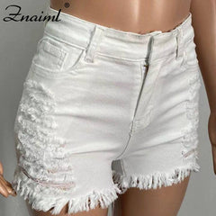 Znaiml New 2021 Summer Ripped Hole Hollow Out Jeans For Women High Waist Sexy Tassels Cut Open Button Slim Denim Shorts Pants