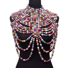 Sexy Women&#39;s Pearl Body Chains Bra Shawl Fashion Adjustable Size Shoulder Necklaces Tops Chain Wedding Dress Pearls Body Jewelry