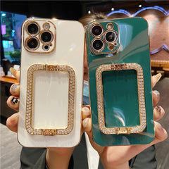 3D Crystal Square Holder Gold Plating Phone Case For iphone