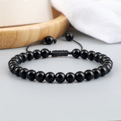 Beaded Bracelet Handmade 4 6 8mm Natural Stone Shiny Black Onyx Beads Bracelets