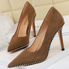 Rivet Pumps High Heels Stiletto Pu Leather Heels