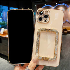 3D Crystal Square Holder Gold Plating Phone Case For iphone