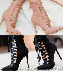 Gladiator Pump Genova Stiletto Sandal Boot Pointed Toe Strappy Lace Up Pumps Shoes