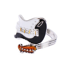 Punk Style Personality Exaggeration European Lovers&#39; Black White Color Oiled Guitar Ring Finger Jewelry