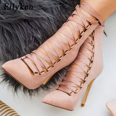 Gladiator Pump Genova Stiletto Sandal Boot Pointed Toe Strappy Lace Up Pumps Shoes