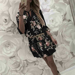 Vintage Women&#39;s Wrap Summer V-Neck Boho Floral Print Dress Elegant Ladies Holiday Beach Mini Sundress Plus Size