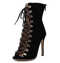 Gladiator Pump Genova Stiletto Sandal Boot Pointed Toe Strappy Lace Up Pumps Shoes