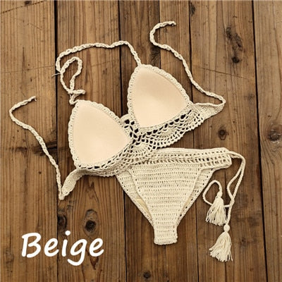 Hand Crochet Swimwear Sexy Crop Top Bikini Set