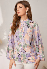 gillian lantern sleeves Floral printed women shirt elegant shirts